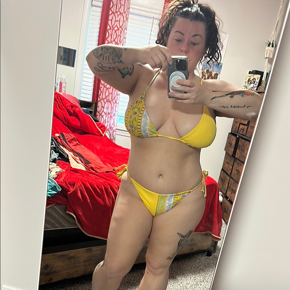 Yellow and White Bikini Set